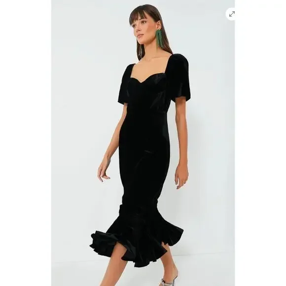 RHODE Sweetheart Velvet Ramona Slim Midi Dress in Jet Black Size 4 New with Tags